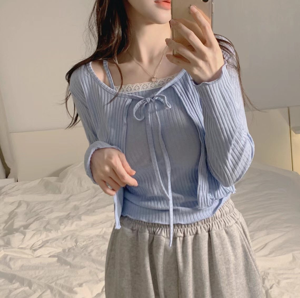 甜美蕾絲小吊帶外套Set