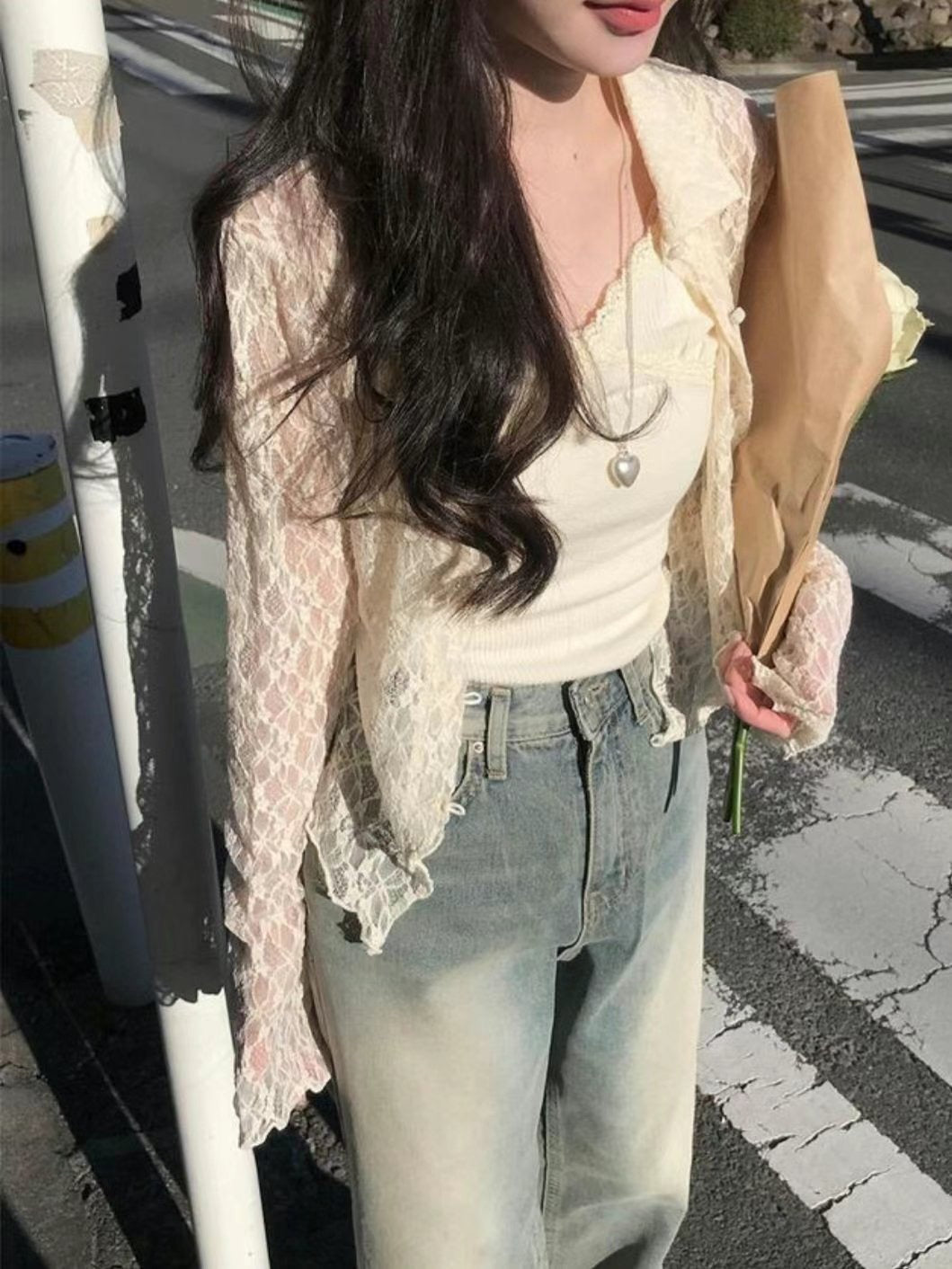Sexy Flower Grid Lace Cardigans