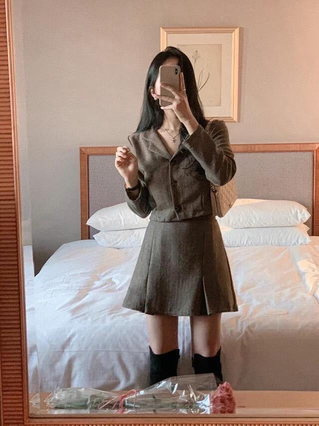韓國onni短版西裝Set
