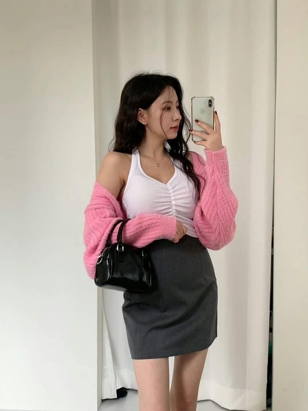 性感掛脖抓皺小背心