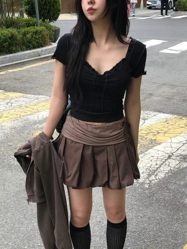Ruffle Chest Crop Top