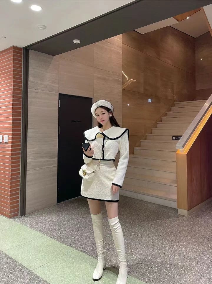 水手領小香風羊羔毛毛套裝
