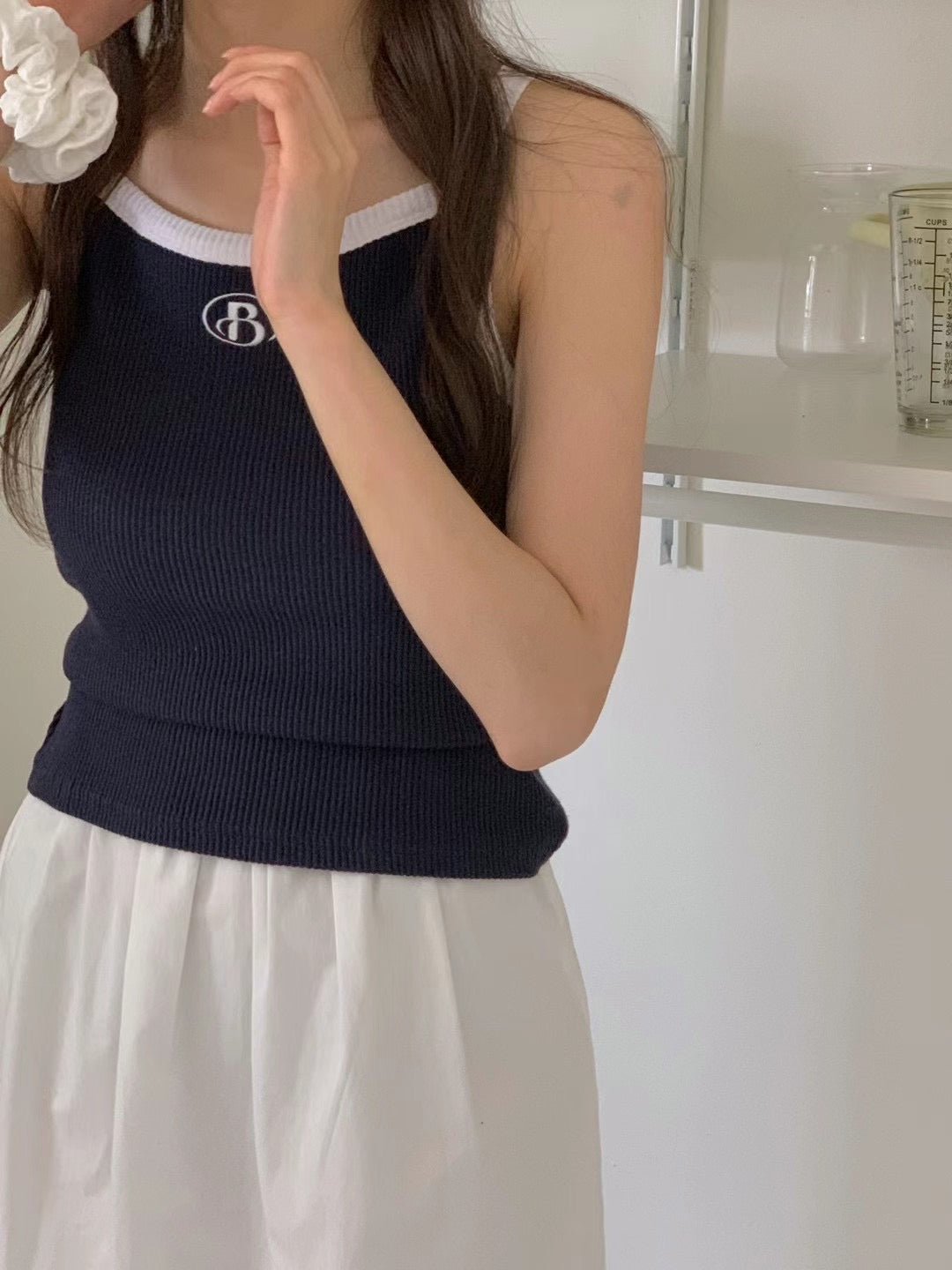 韓系拼色Logo針織吊帶背心