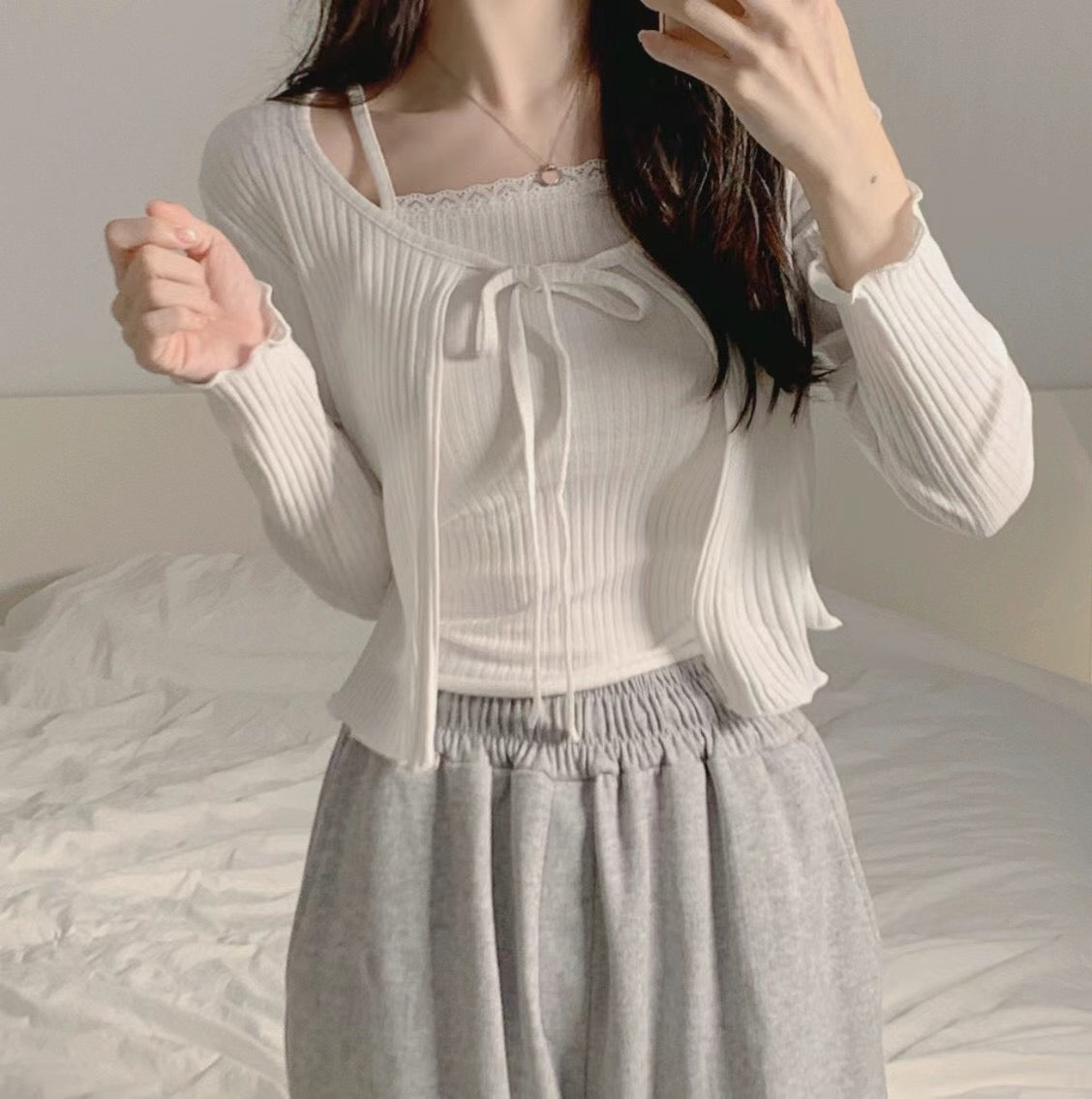 甜美蕾絲小吊帶外套Set