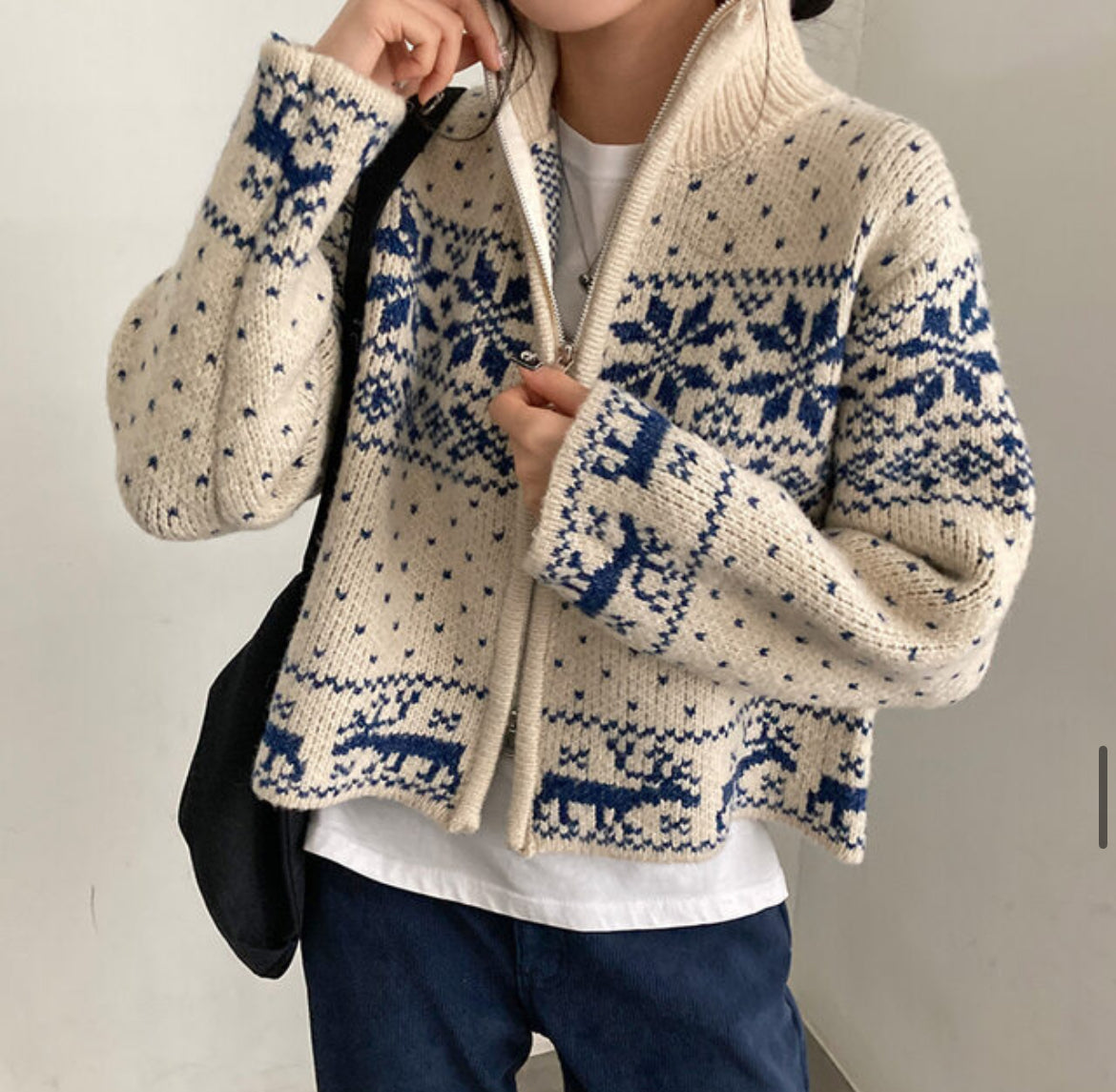\超有feel/ 雪花點點拉鏈外套