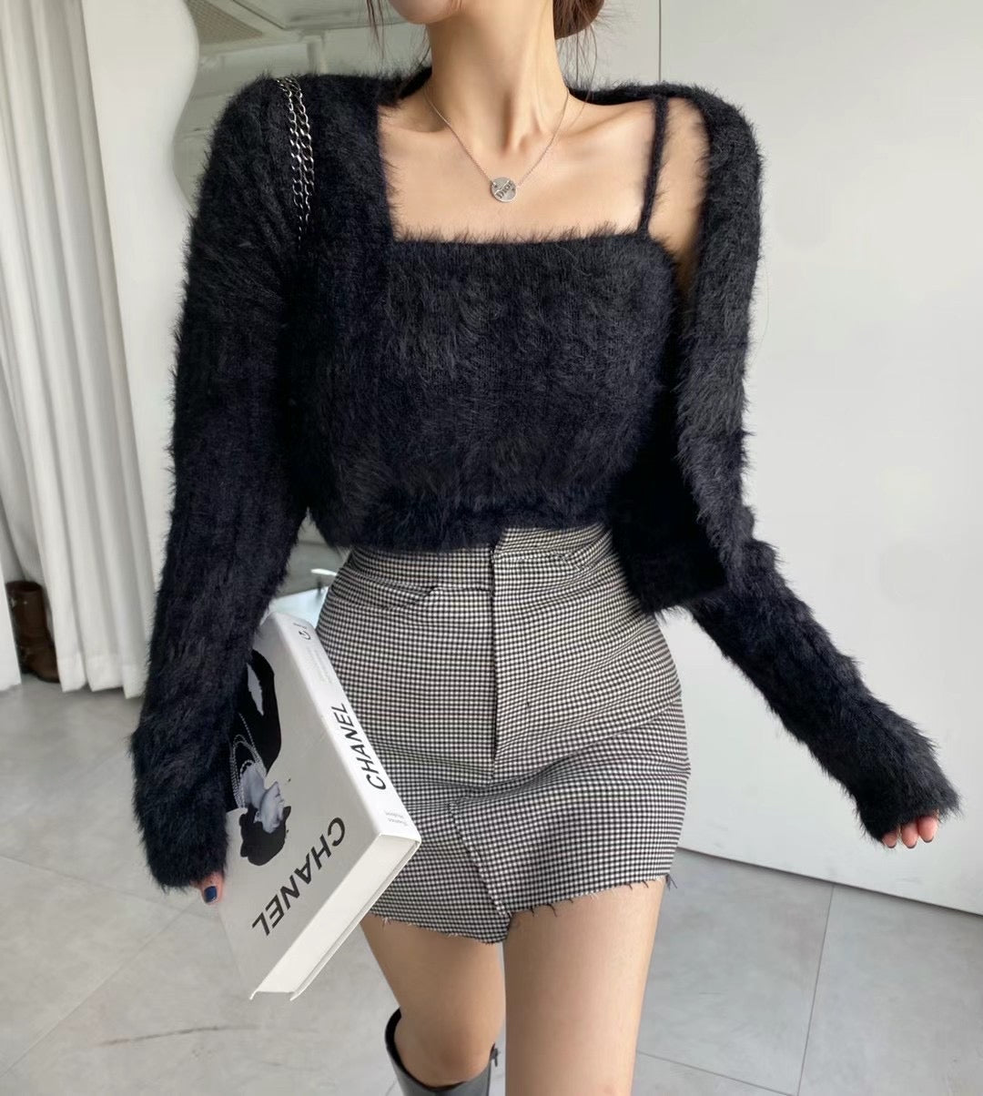 軟滑親膚毛毛背心外套Set