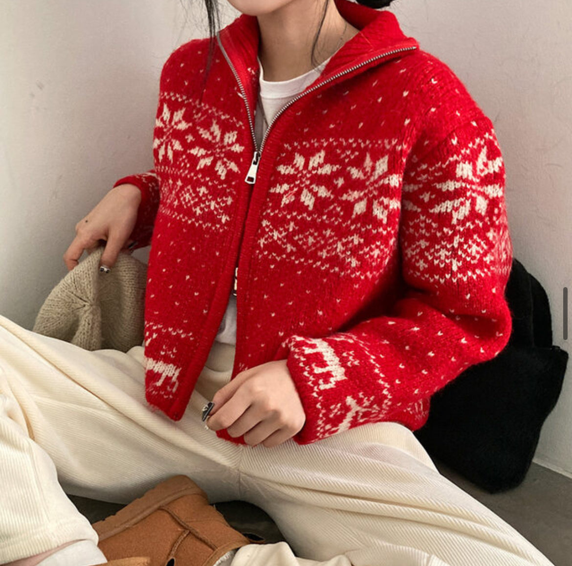 \超有feel/ 雪花點點拉鏈外套