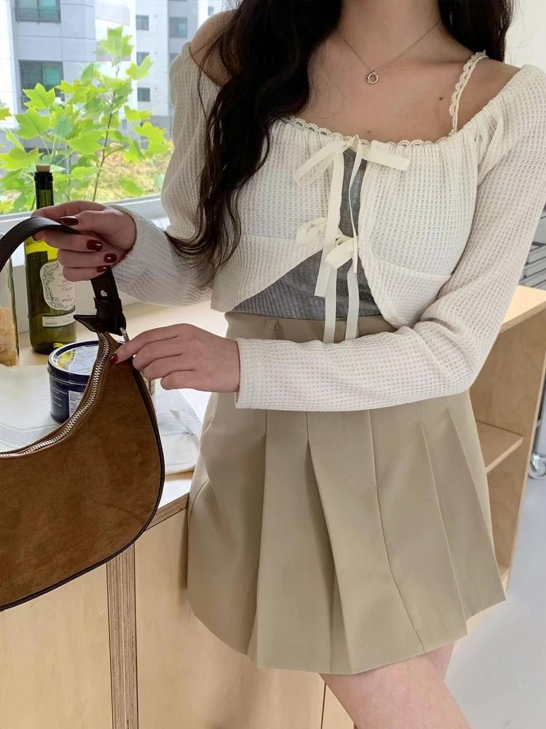 Double Ribbon Waffle Cardigan