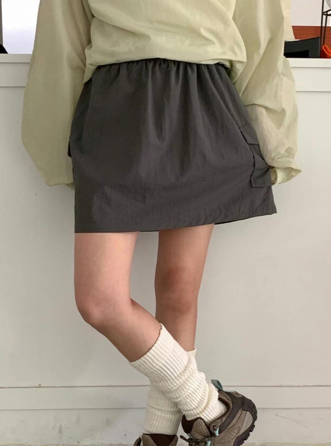 Y2k型格口袋工裝短裙