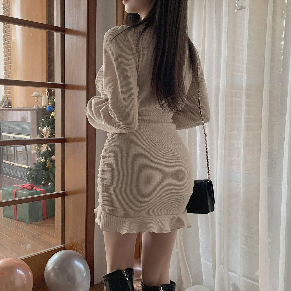 小性感木耳邊V領魚尾裙