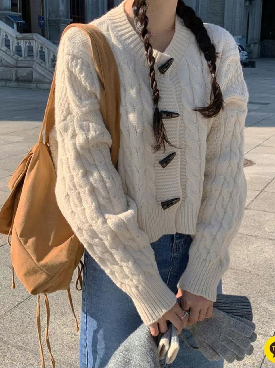 日常必備!! 扭麻花牛角鈕扣Cardigans