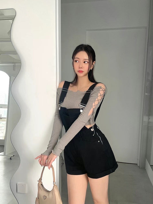 性感交叉綁帶一字膊Top