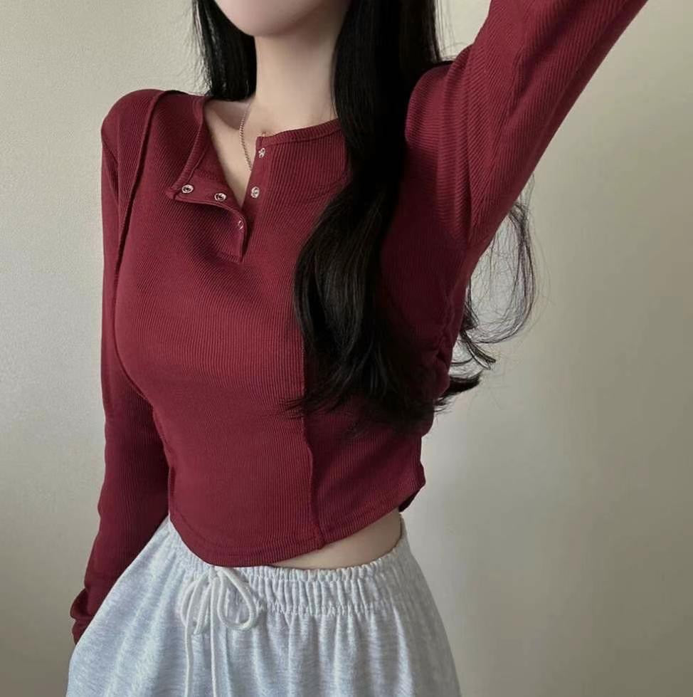 針織鈕扣車線Crop Top