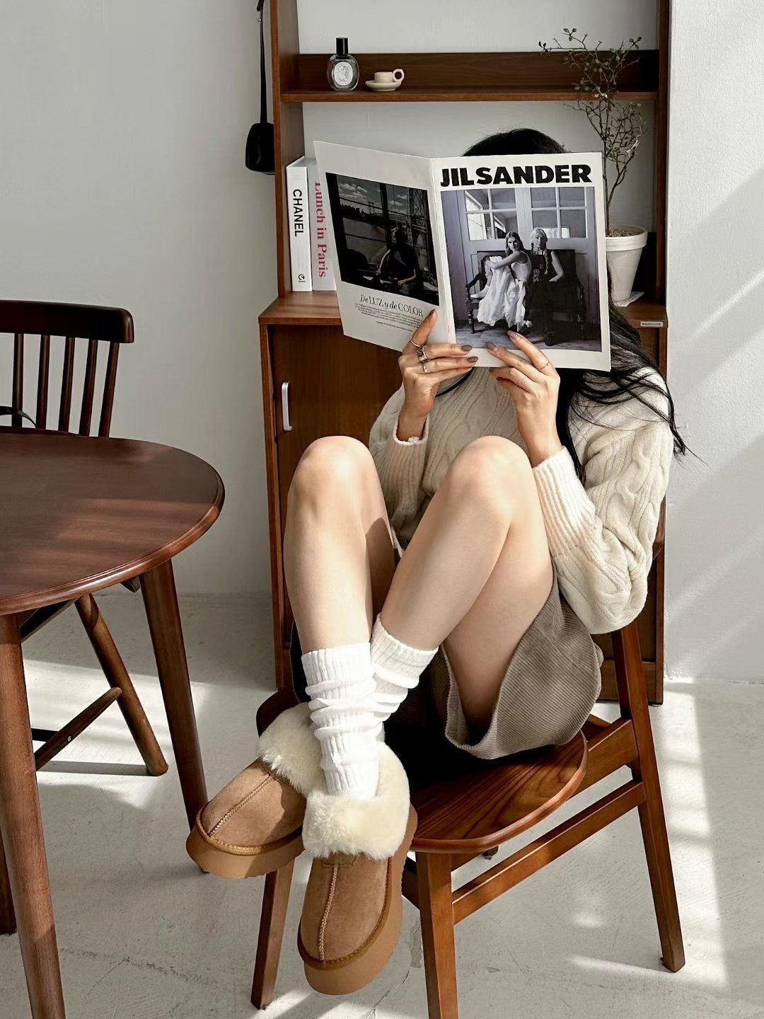 5cm厚底增高!! Cashmere Leather Slipper