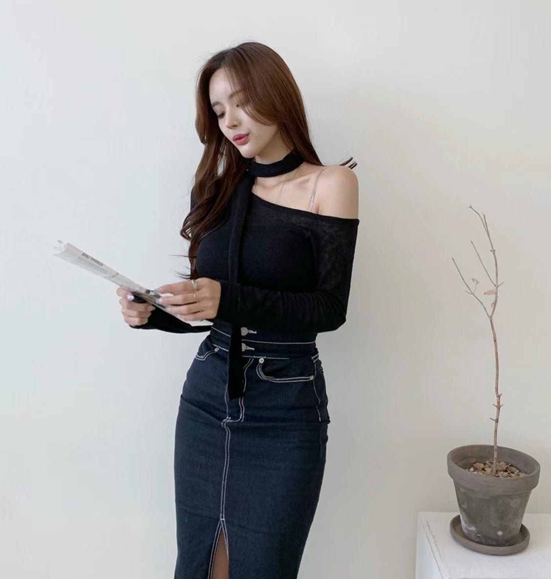 小性感綁頸斜肩Top