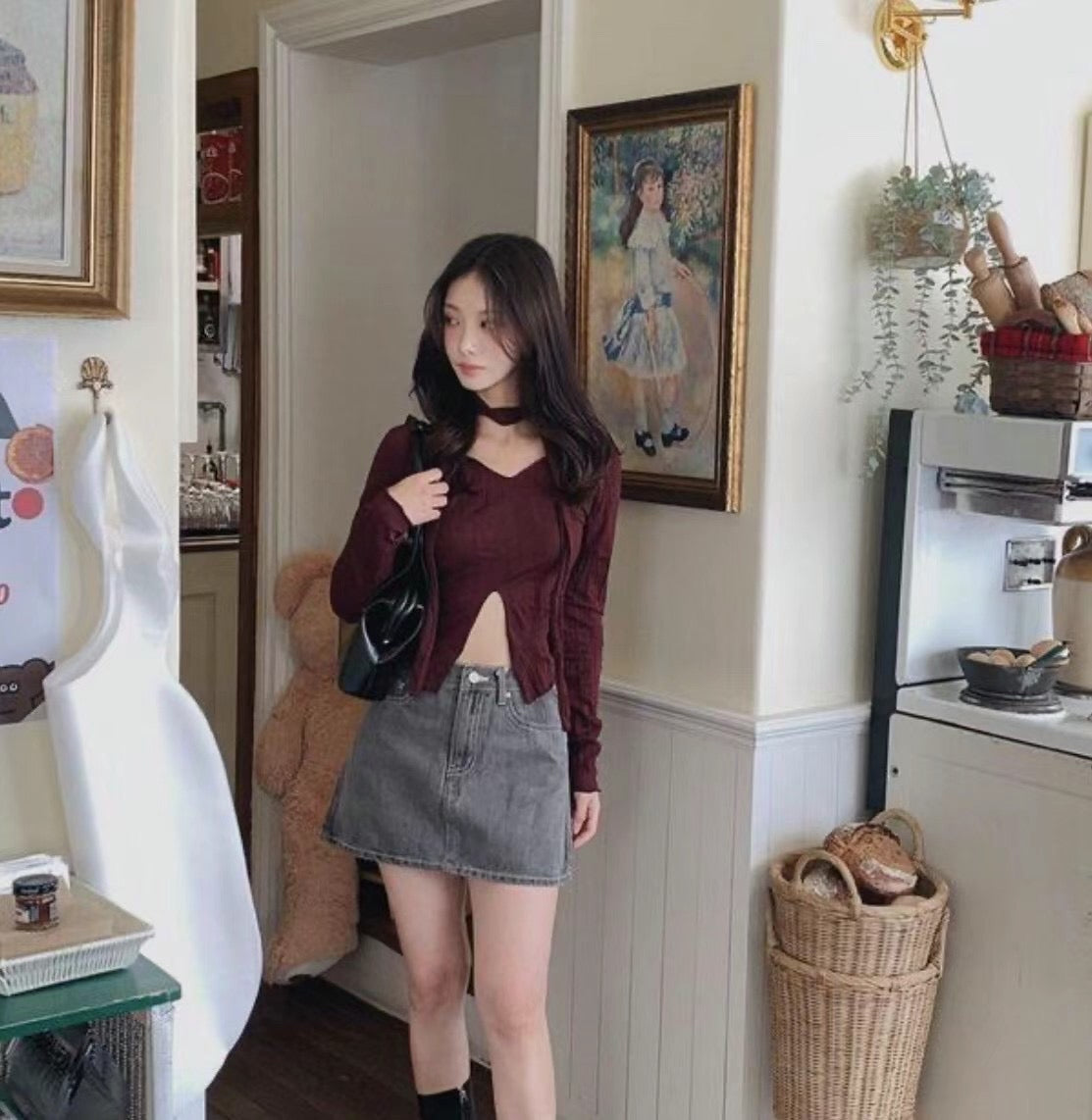 小性感綁頸開衩上衣