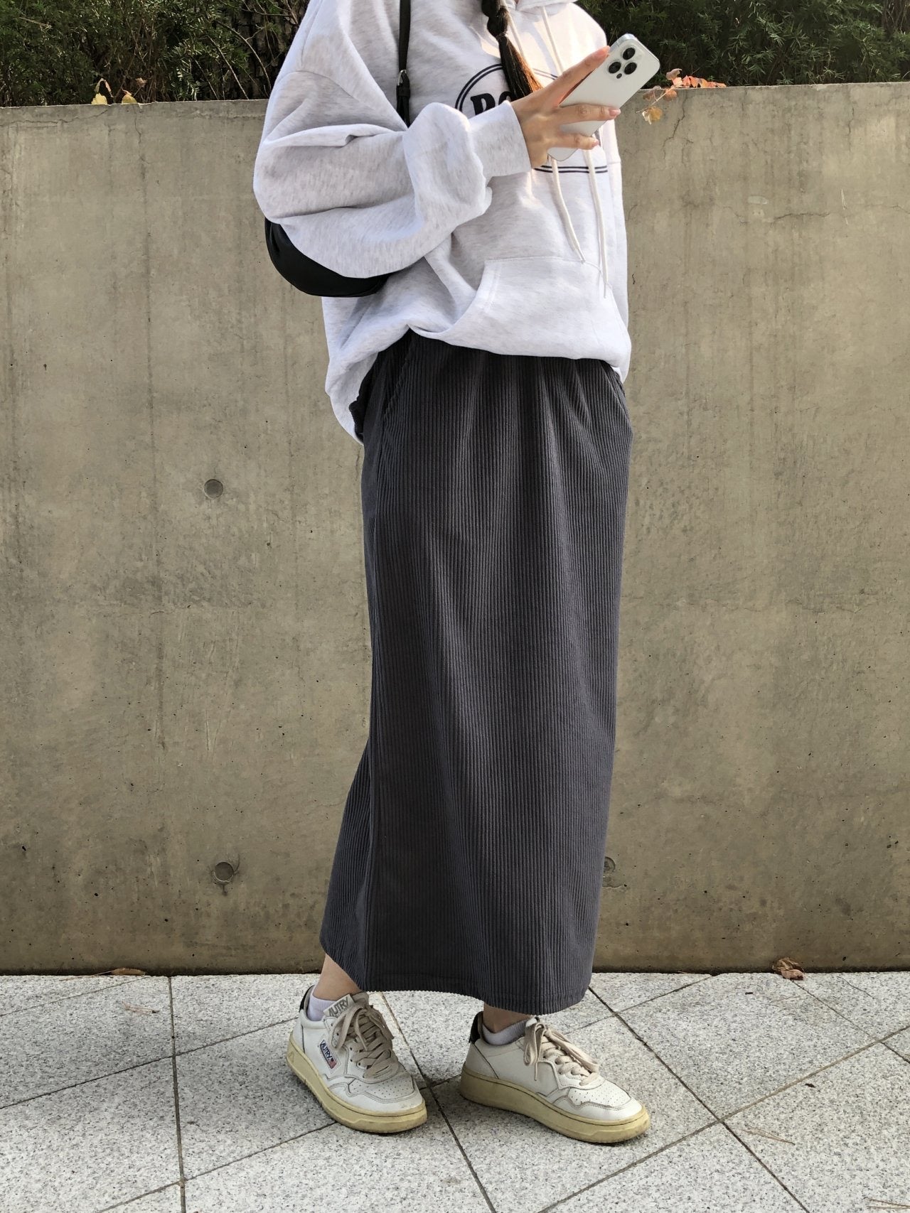燈芯絨後開衩長裙
