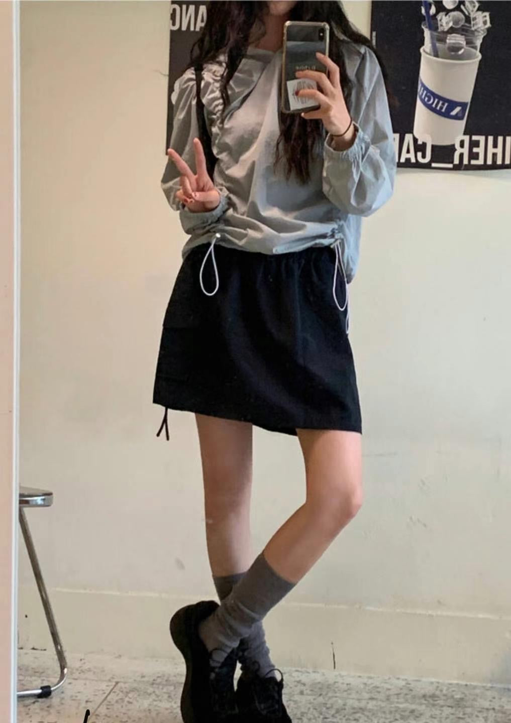 Y2k型格口袋工裝短裙