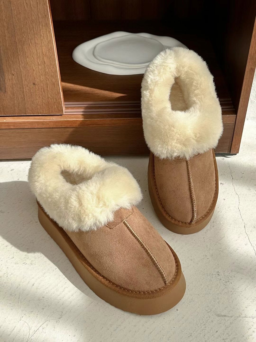 5cm厚底增高!! Cashmere Leather Slipper