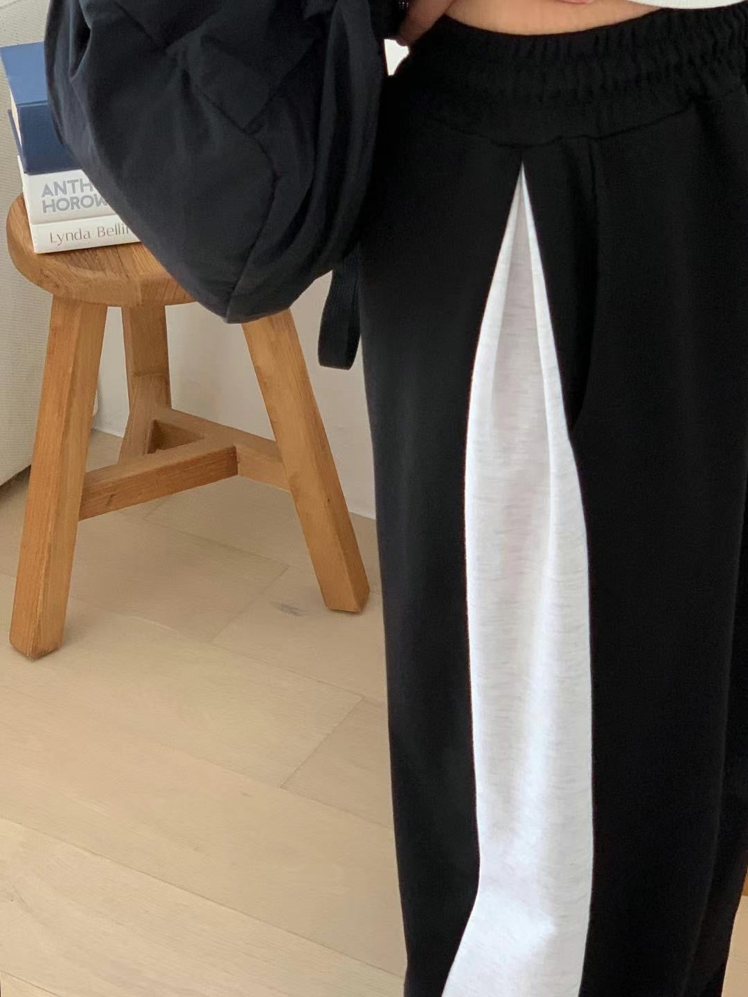 黑白間條休閒運動褲