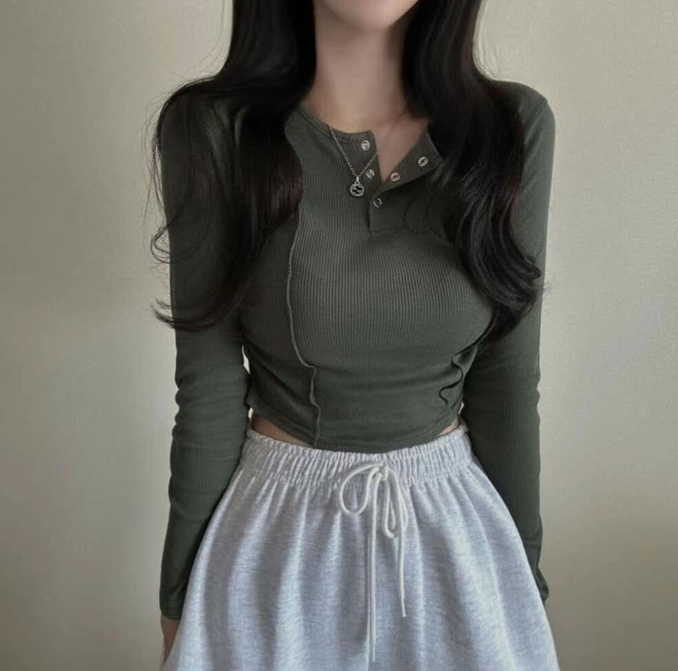 針織鈕扣車線Crop Top