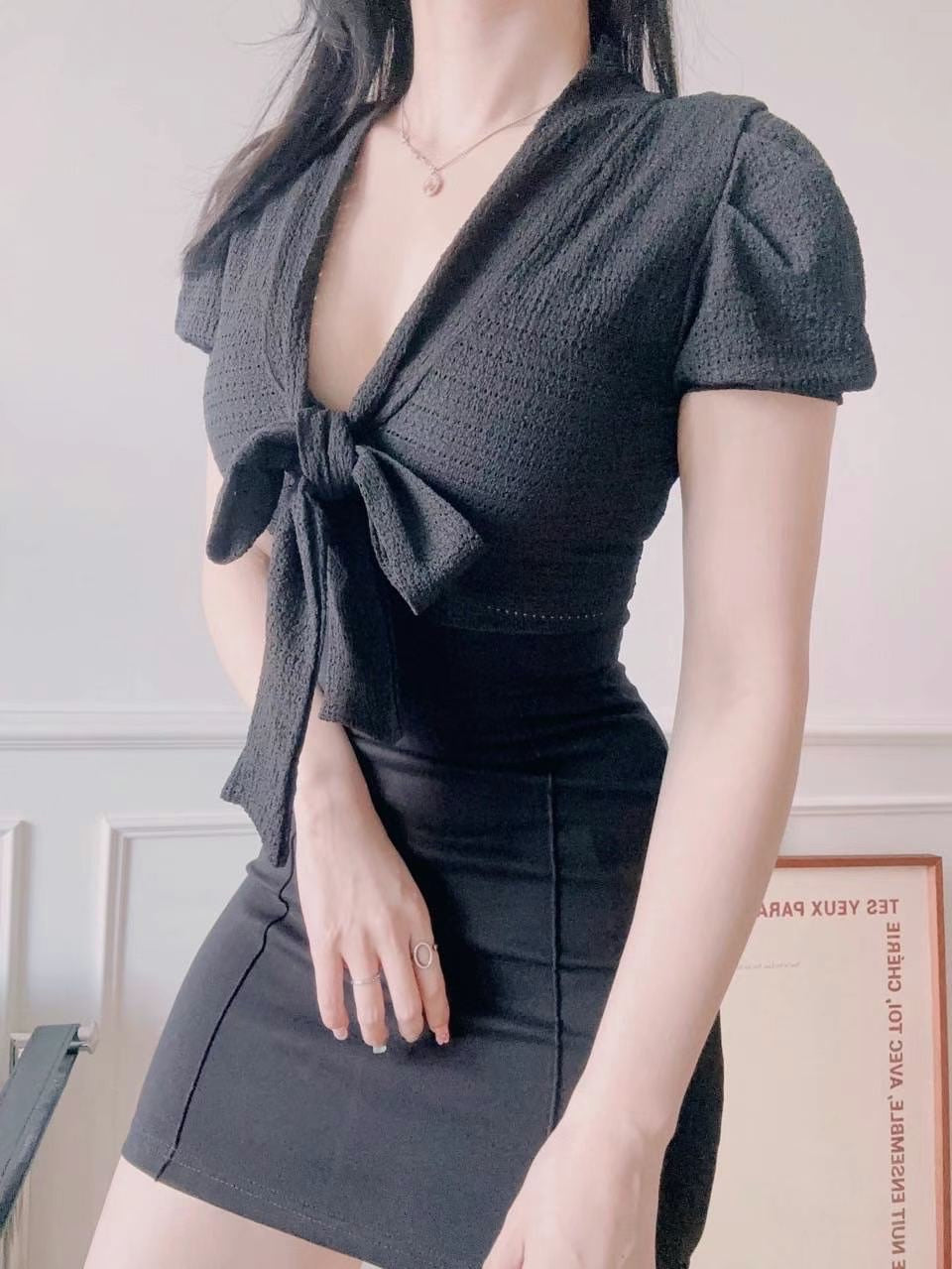 【美美OL翻工之選】氣質針織蝴蝶結貼身Ops