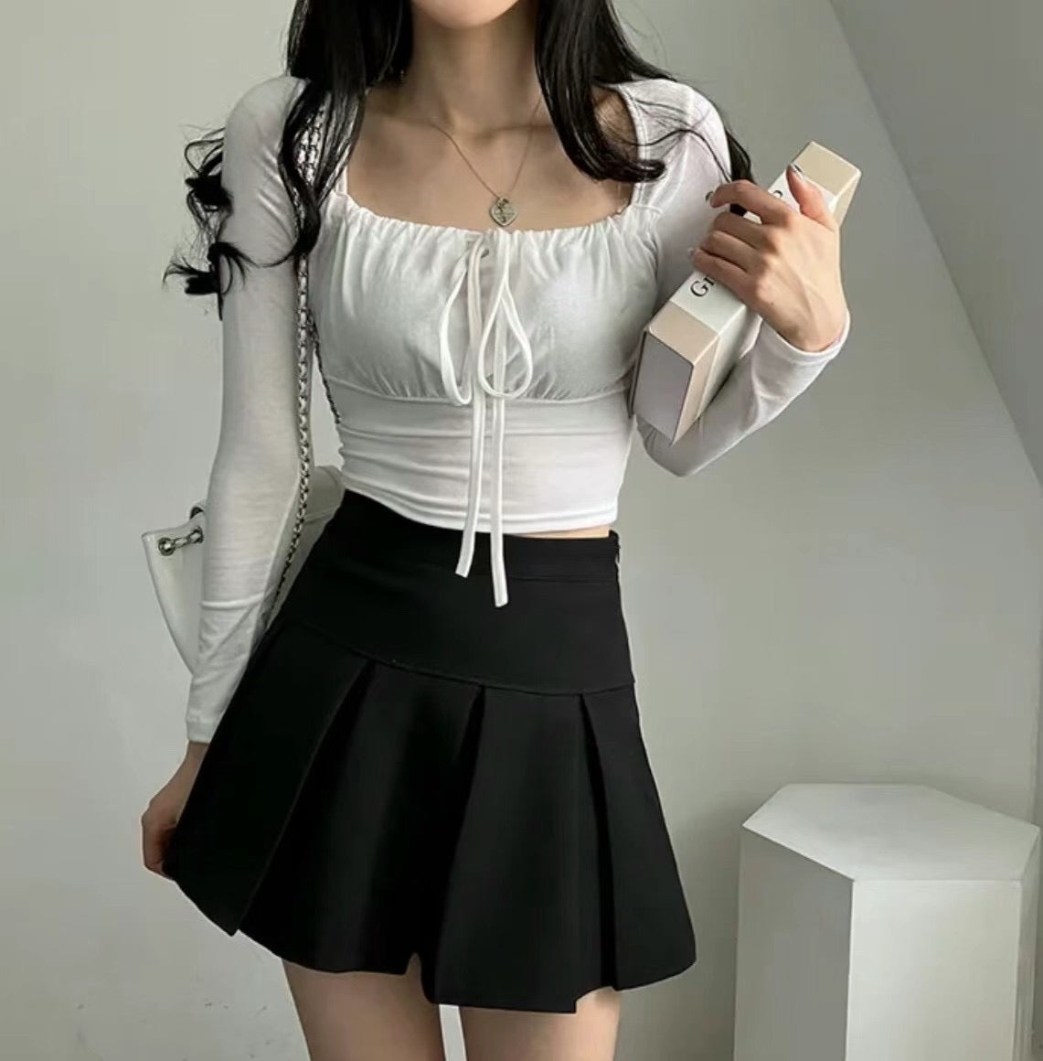 小性感交叉綁帶長袖Top