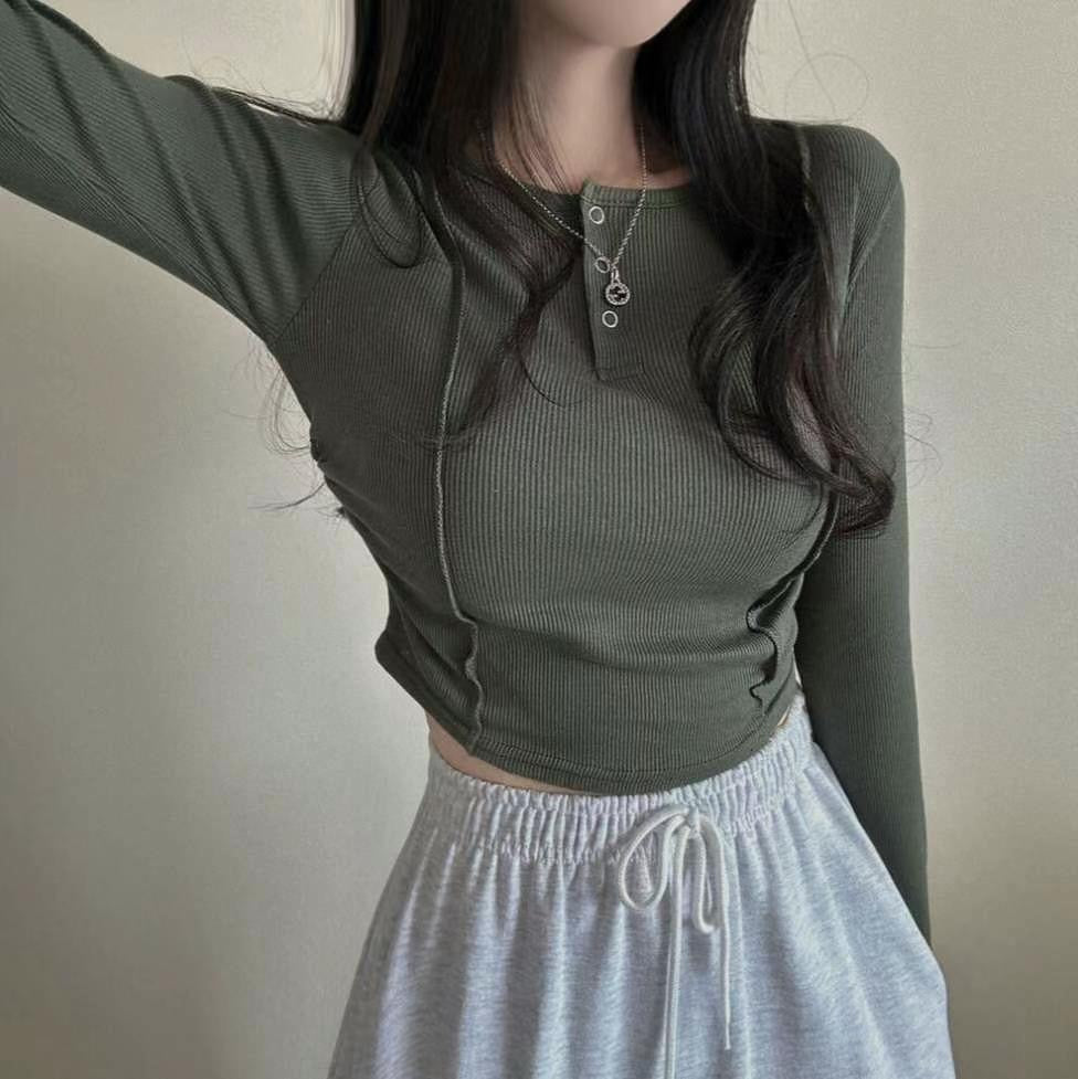 針織鈕扣車線Crop Top