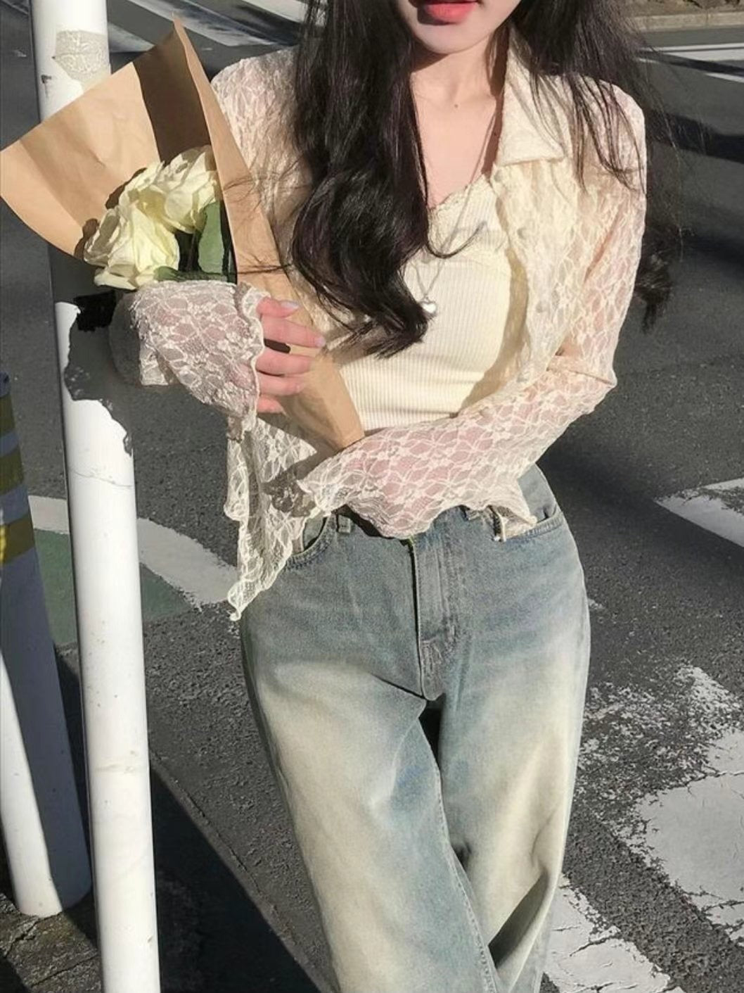 Sexy Flower Grid Lace Cardigans
