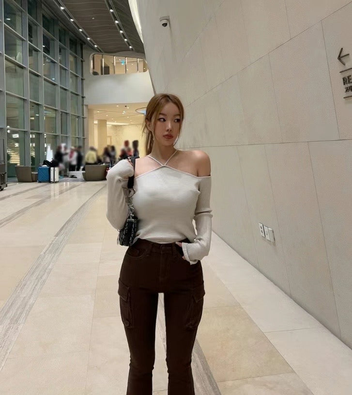 小性感V領掛脖長袖Top