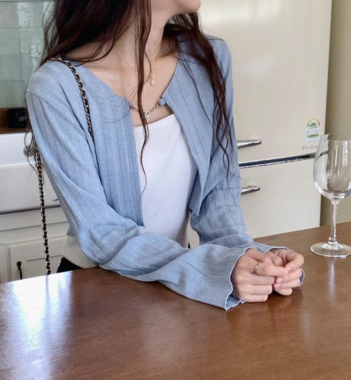 薄針織坑紋掛鏈小外套