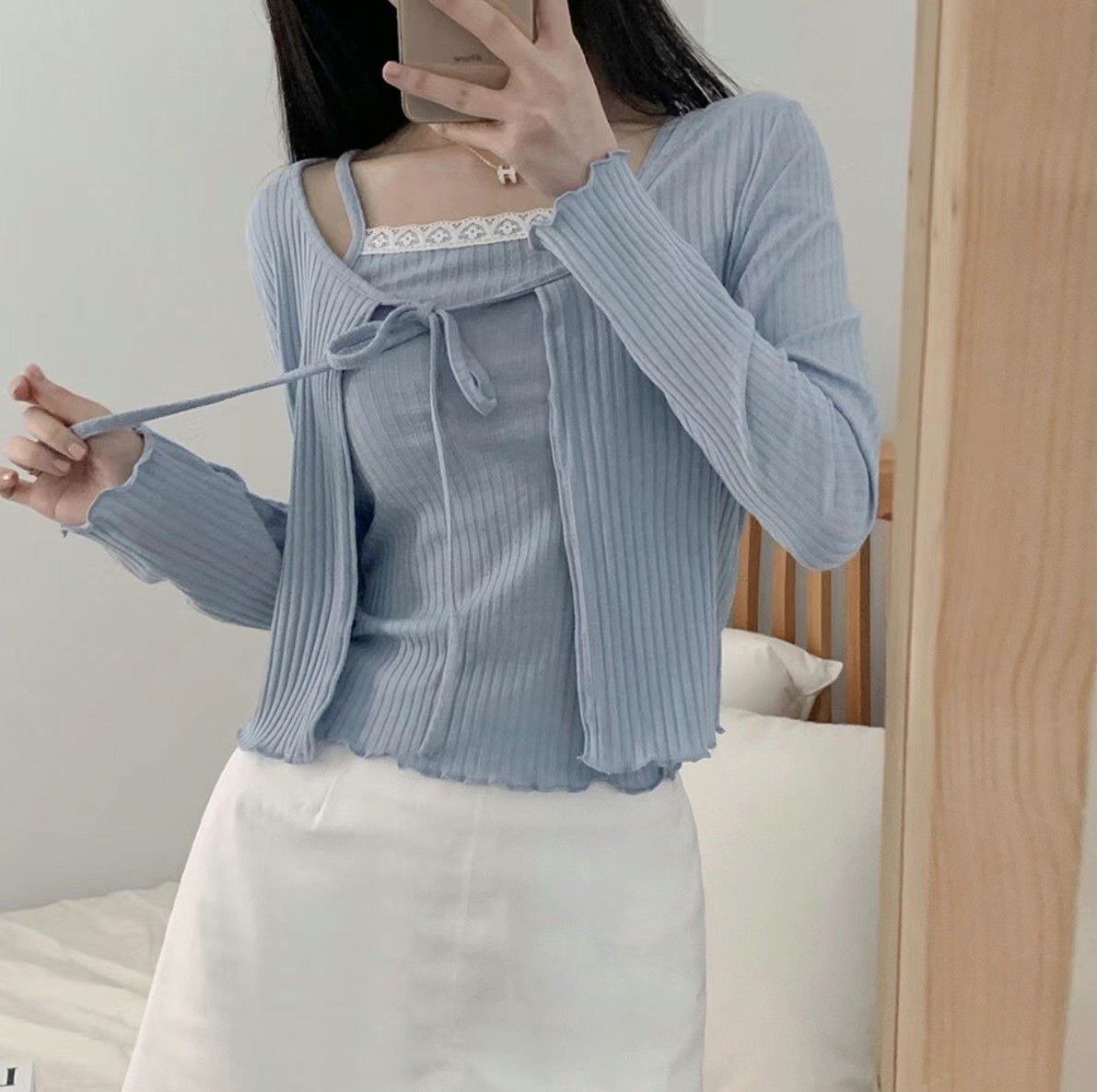 甜美蕾絲小吊帶外套Set