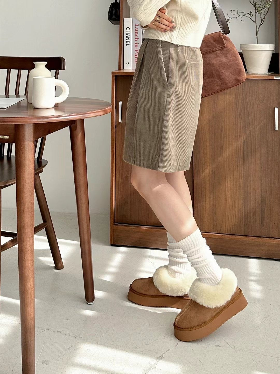 5cm厚底增高!! Cashmere Leather Slipper