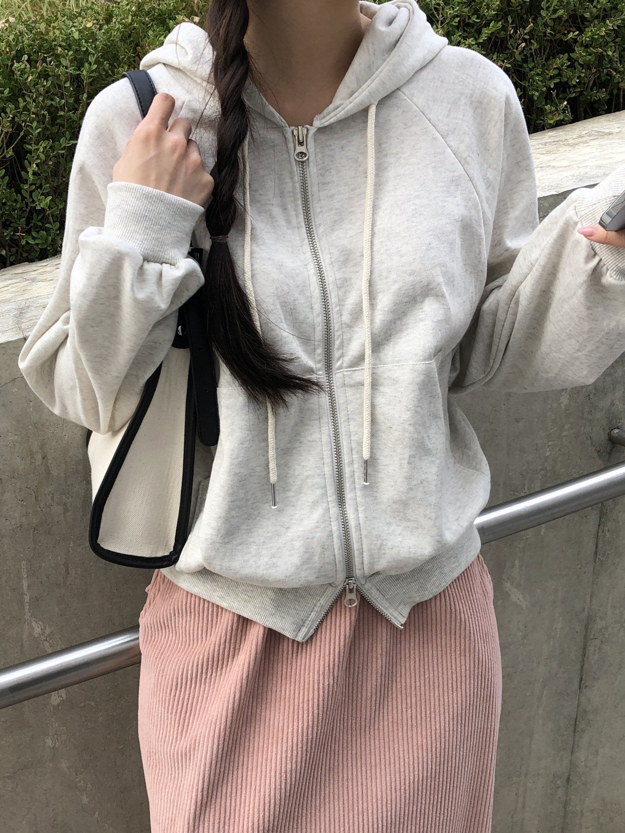 雙拉鏈薄身純色外套