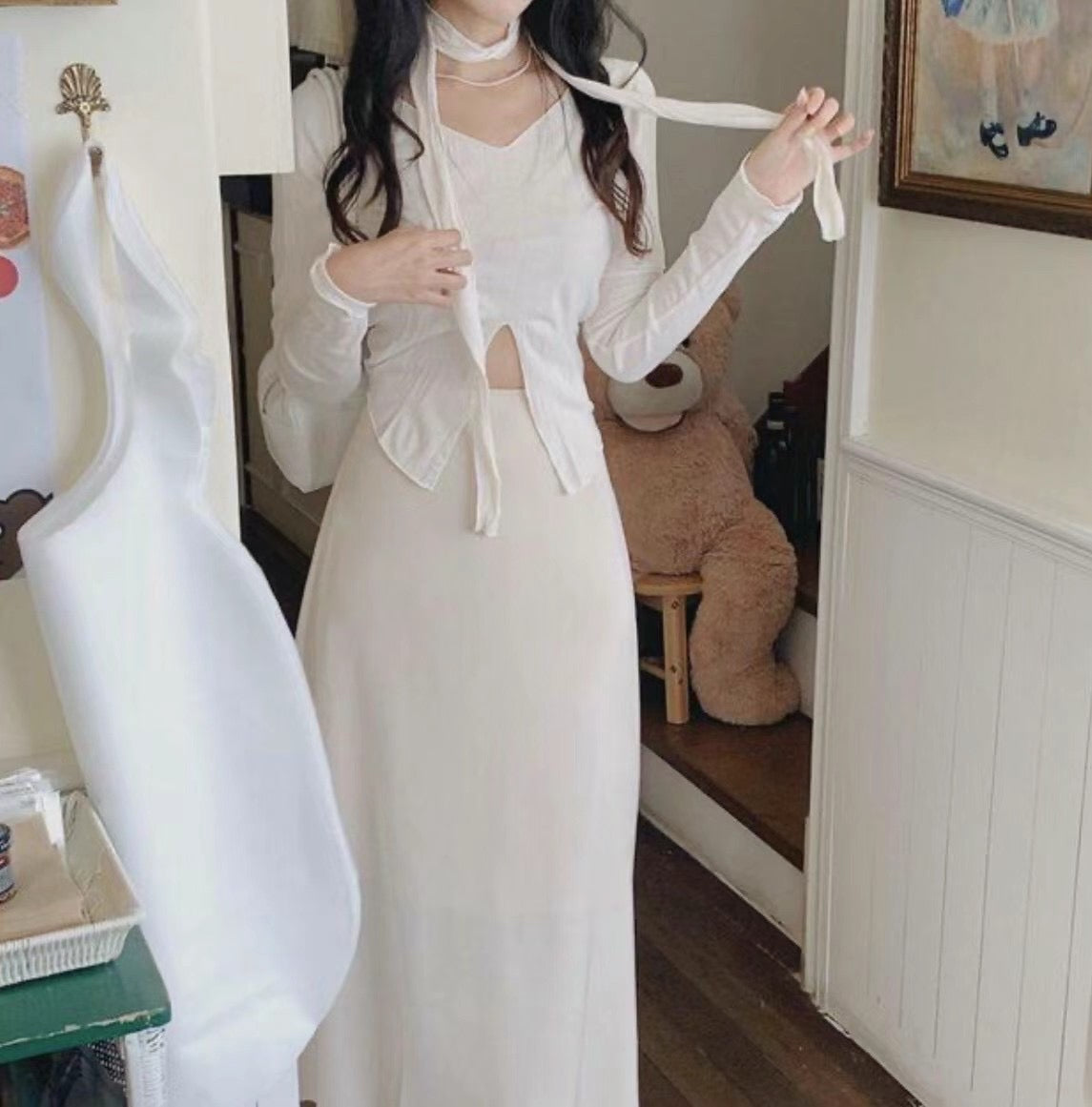 小性感綁頸開衩上衣