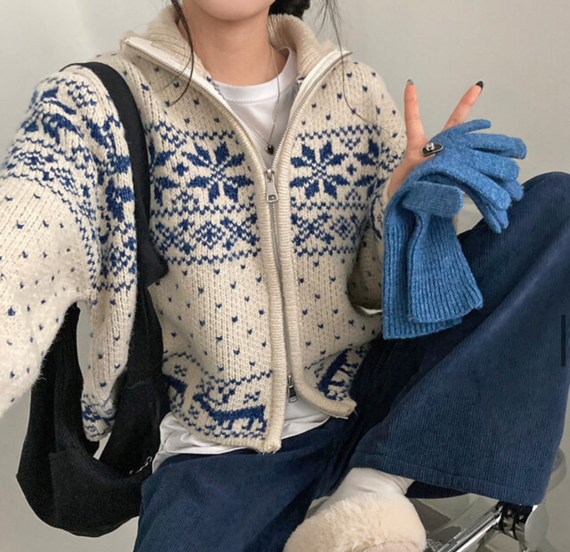 \超有feel/ 雪花點點拉鏈外套