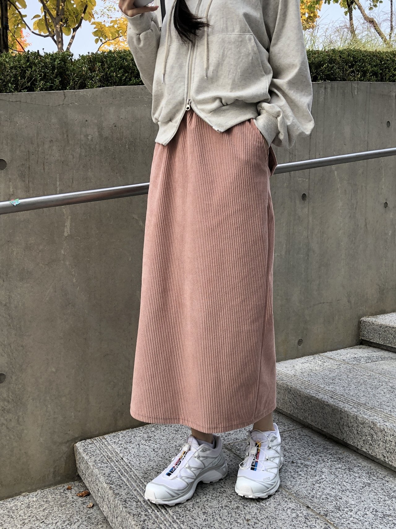 燈芯絨後開衩長裙