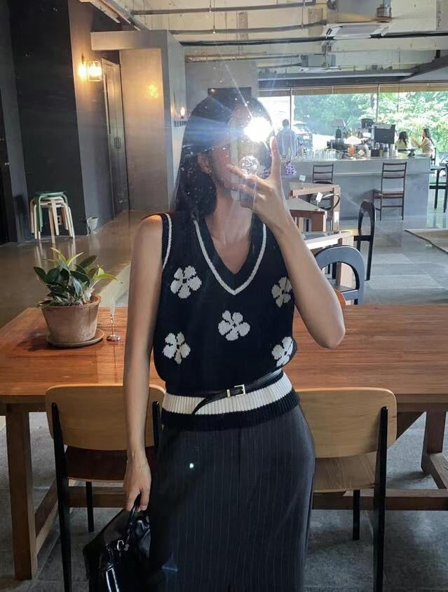 混羊毛花花針織背心