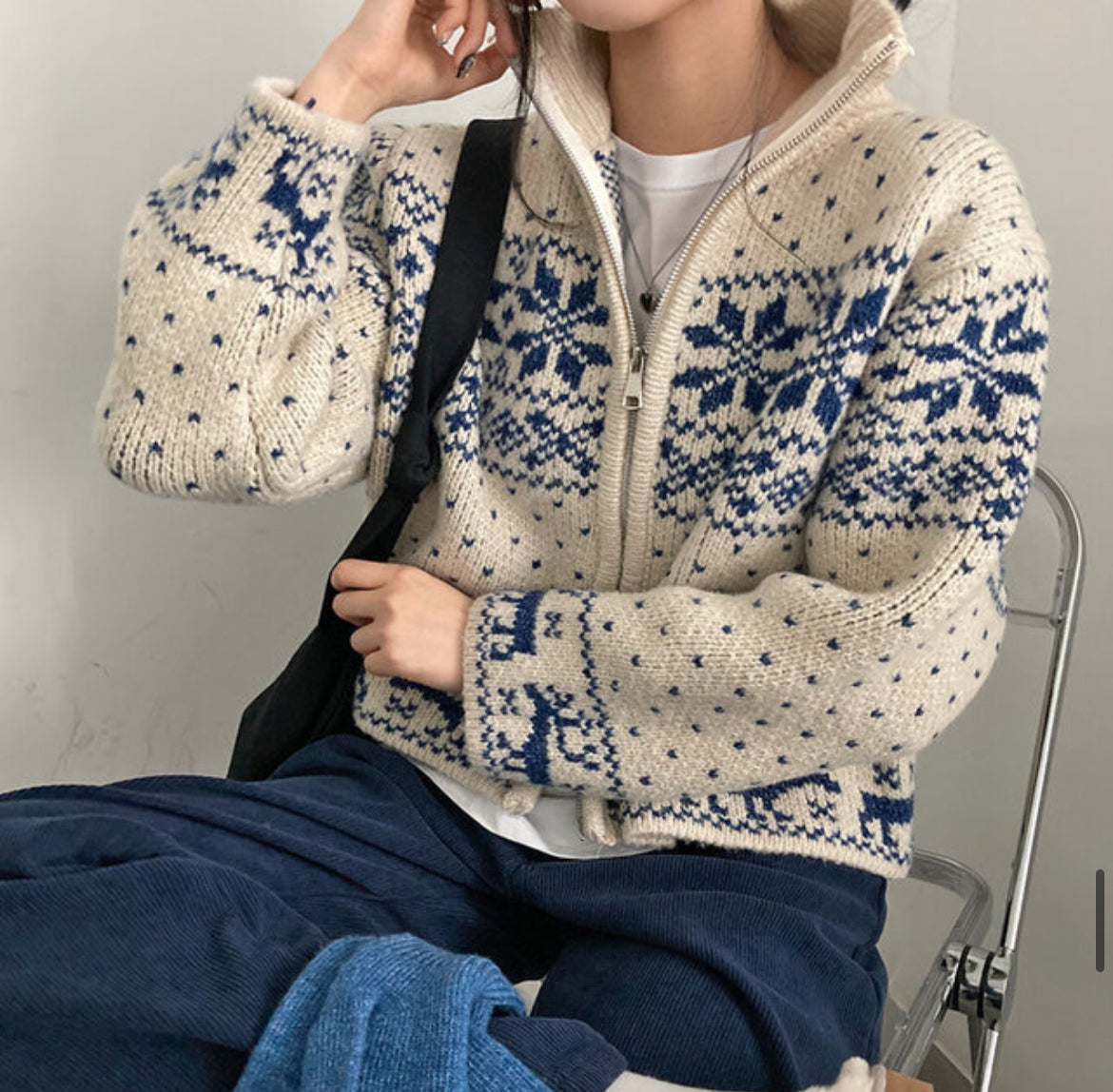 \超有feel/ 雪花點點拉鏈外套