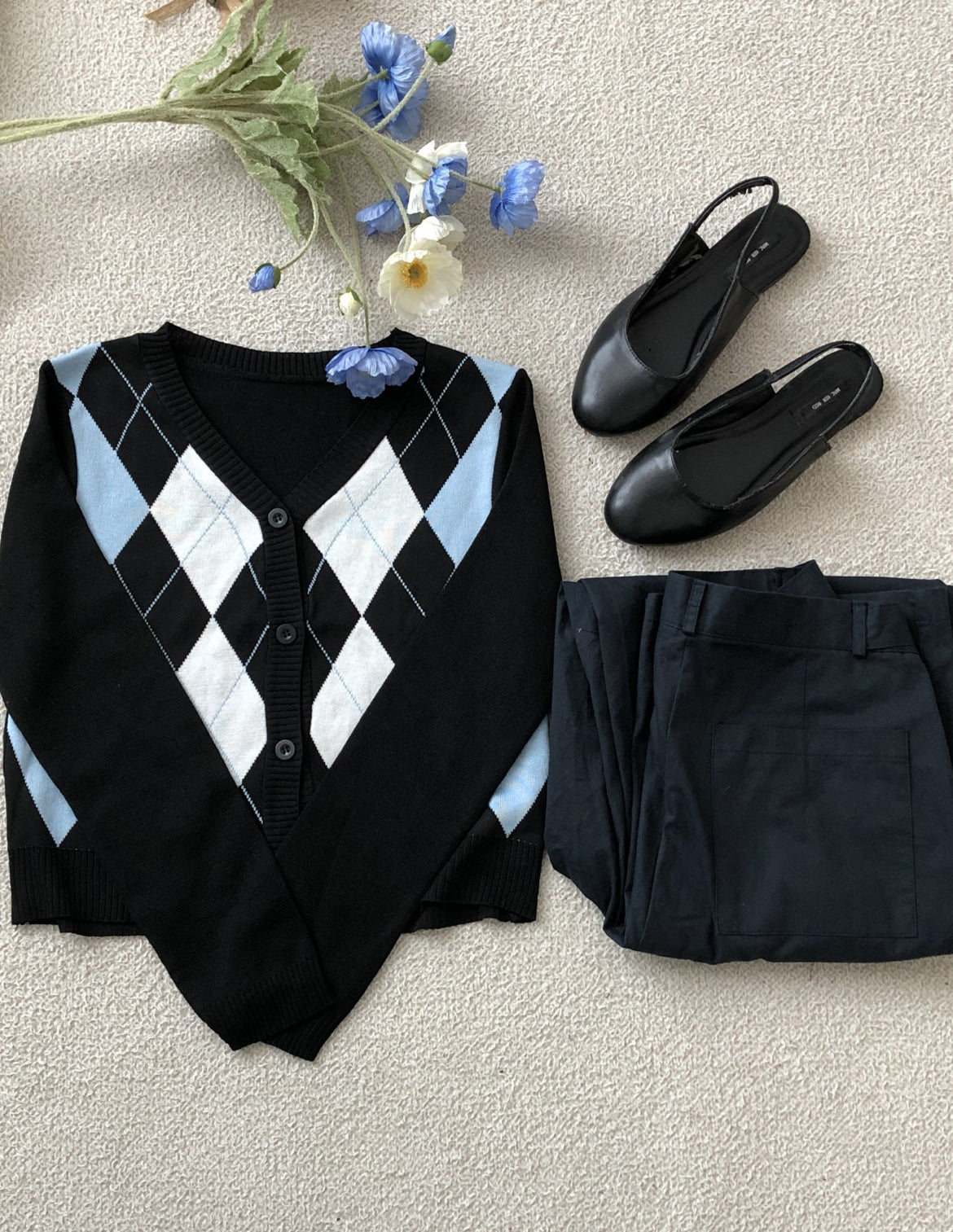 拼色菱格紋針織Cardigans