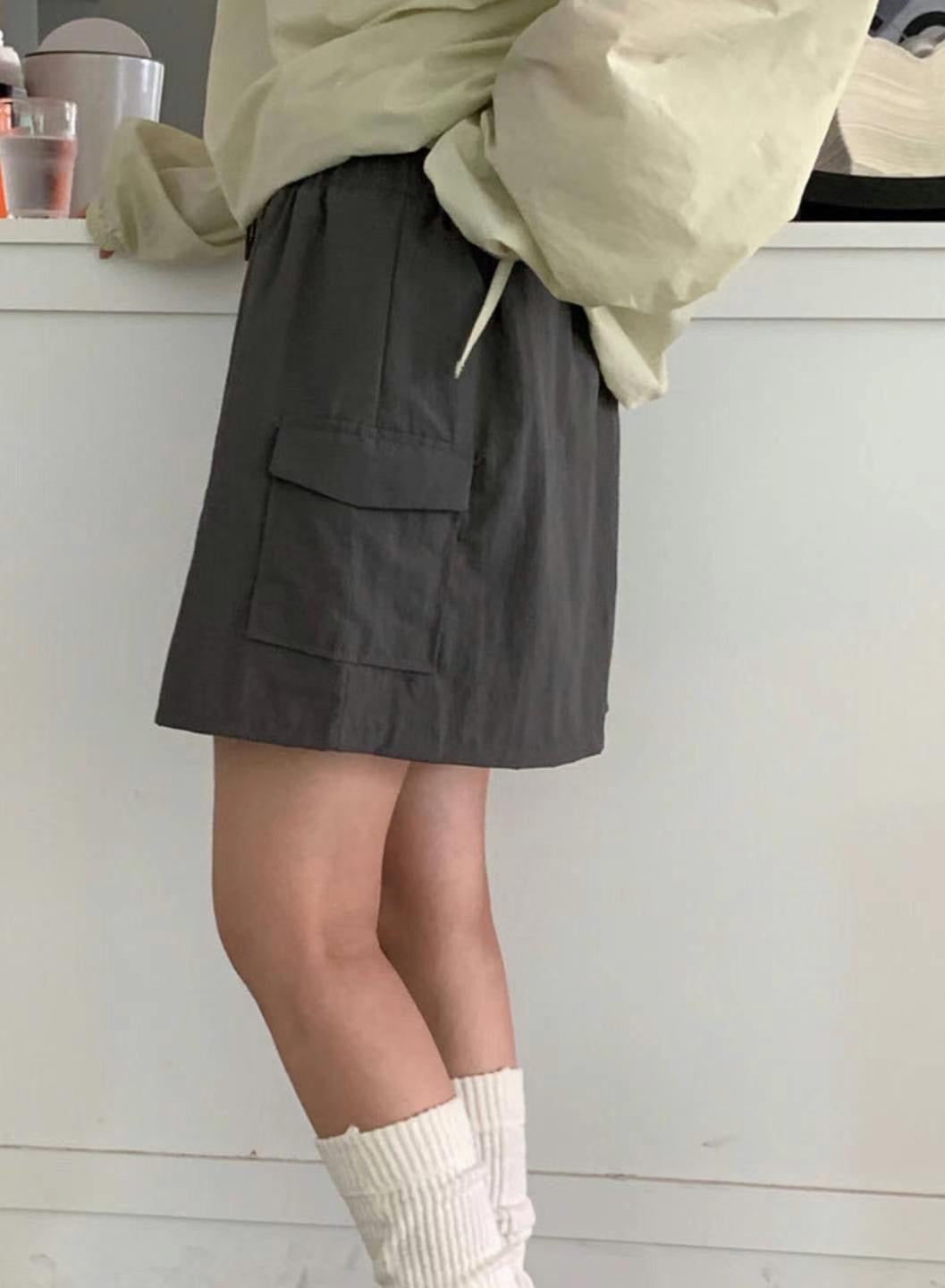 Y2k型格口袋工裝短裙