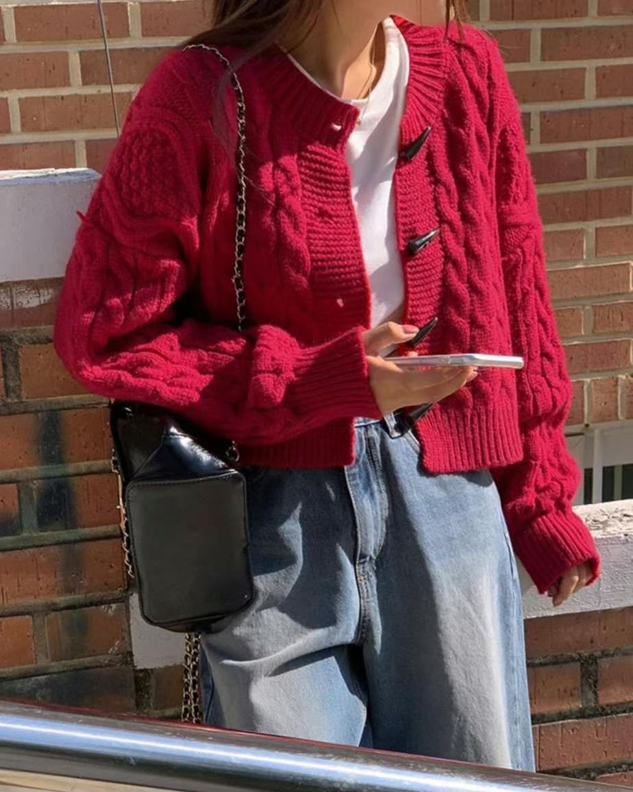 日常必備!! 扭麻花牛角鈕扣Cardigans