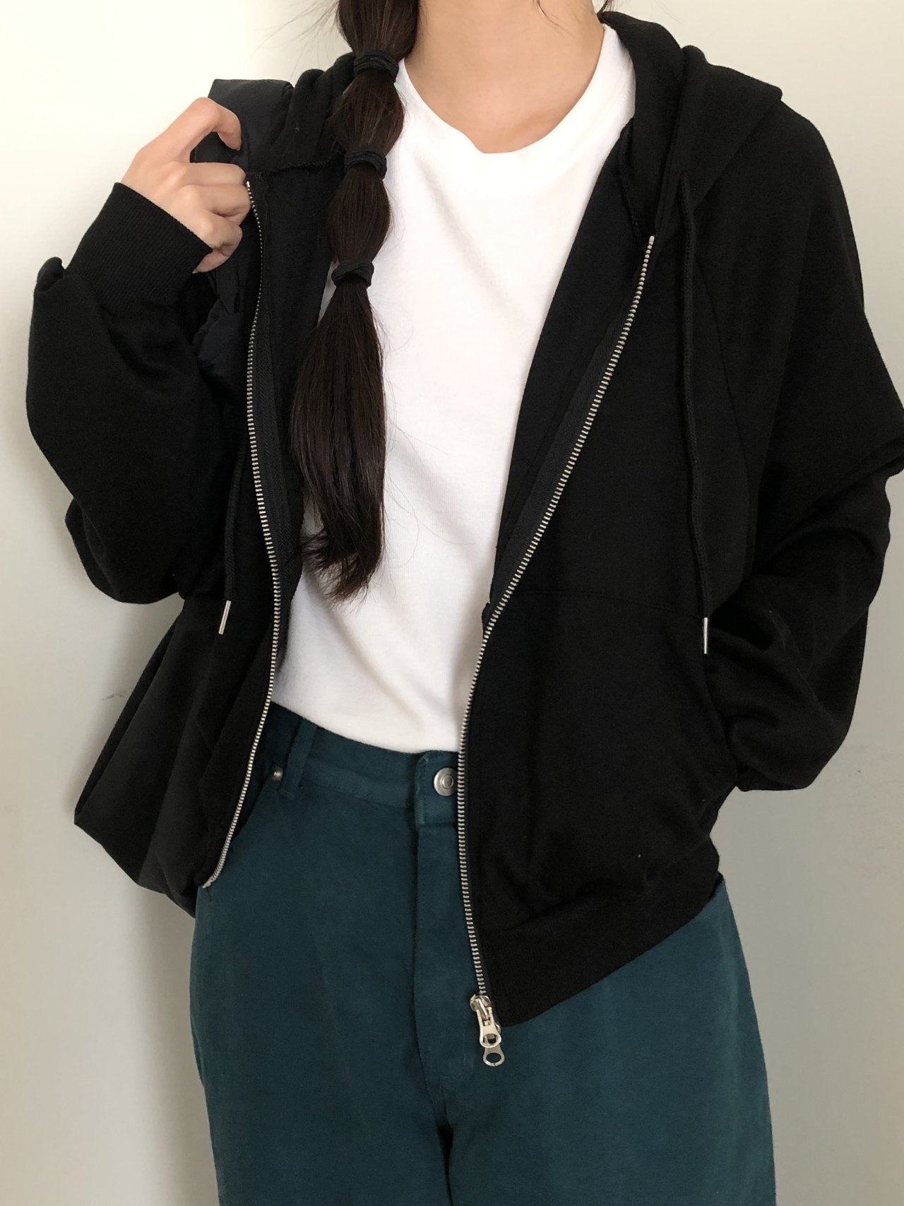 雙拉鏈薄身純色外套