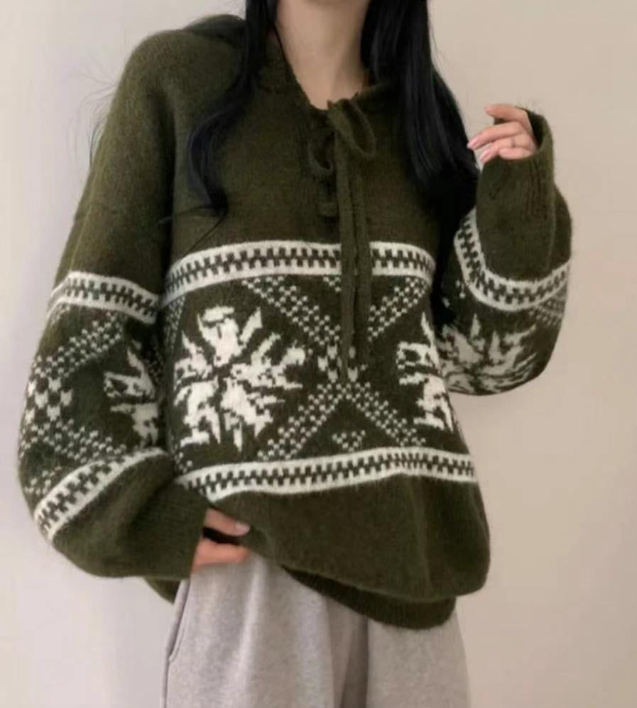 雪花連帽針織衛衣