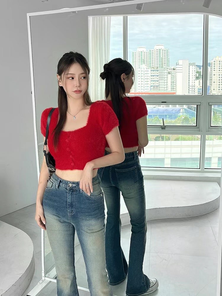 軟綿綿超滑毛毛鈕扣上衣