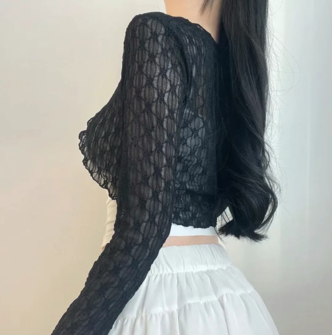 小性感蕾絲暗花掛鏈外套