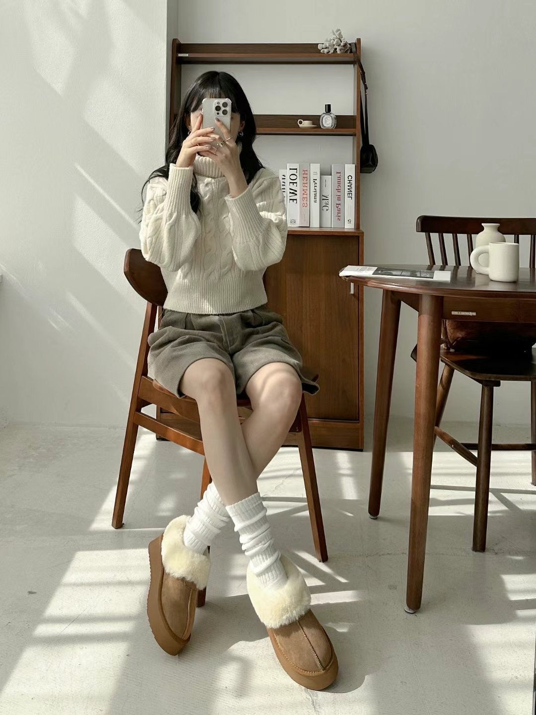 5cm厚底增高!! Cashmere Leather Slipper