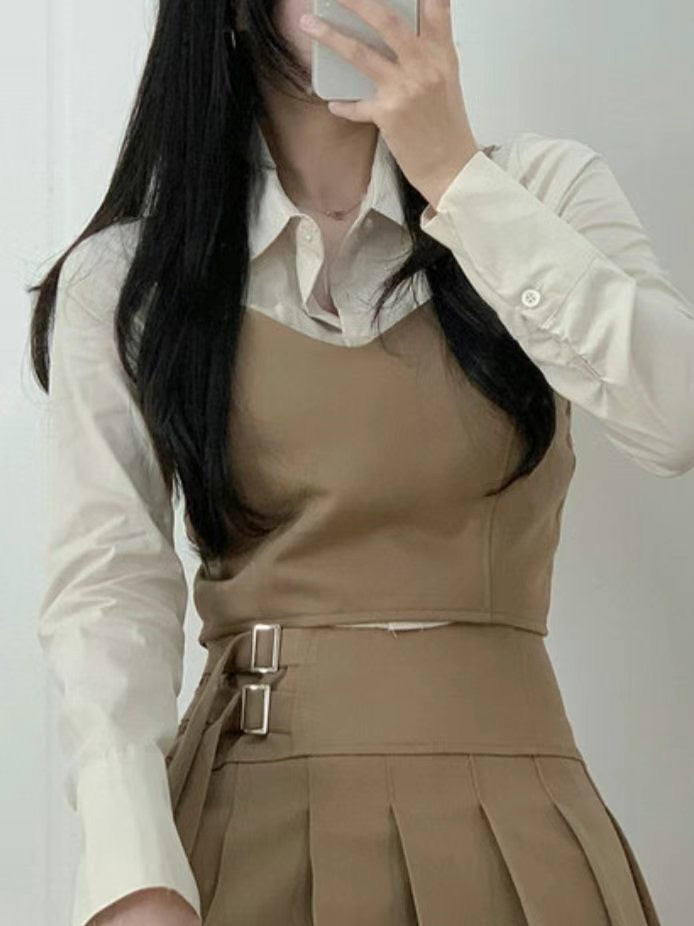 女團吊帶西裝百摺裙套裝