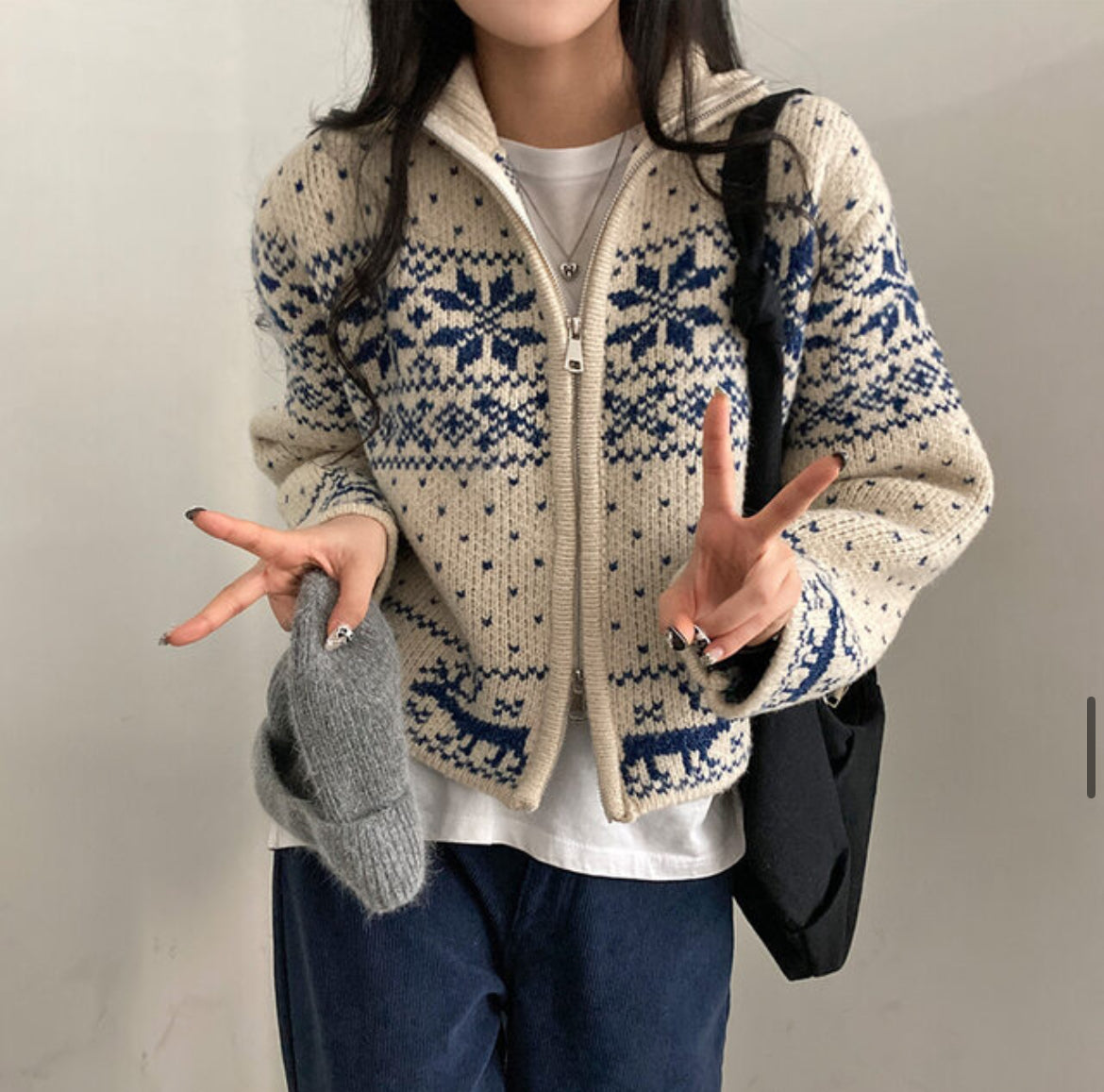\超有feel/ 雪花點點拉鏈外套