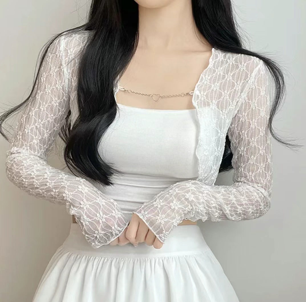 小性感蕾絲暗花掛鏈外套